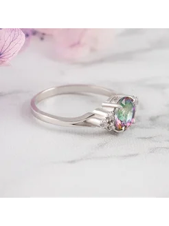 Кольцо из серебра с фианитом, мистик кварцем Milana silver 265258148 купить за 3 032 ₽ в интернет-магазине Wildberries