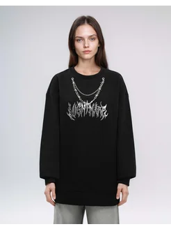 Чёрный свитшот oversize с цепью и принтом