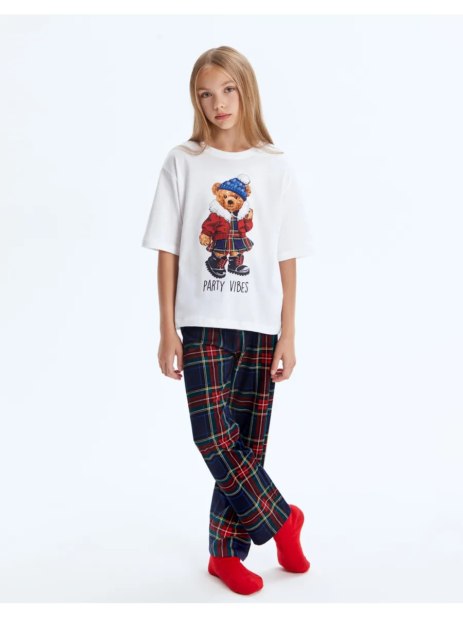 Белая пижама oversize с принтом