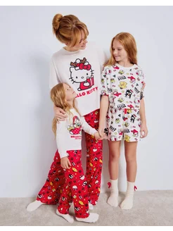 Белая пижамная футболка oversize с принтом Hello Kitty Gloria Jeans 265267064 купить за 935 ₽ в интернет-магазине Wildberries