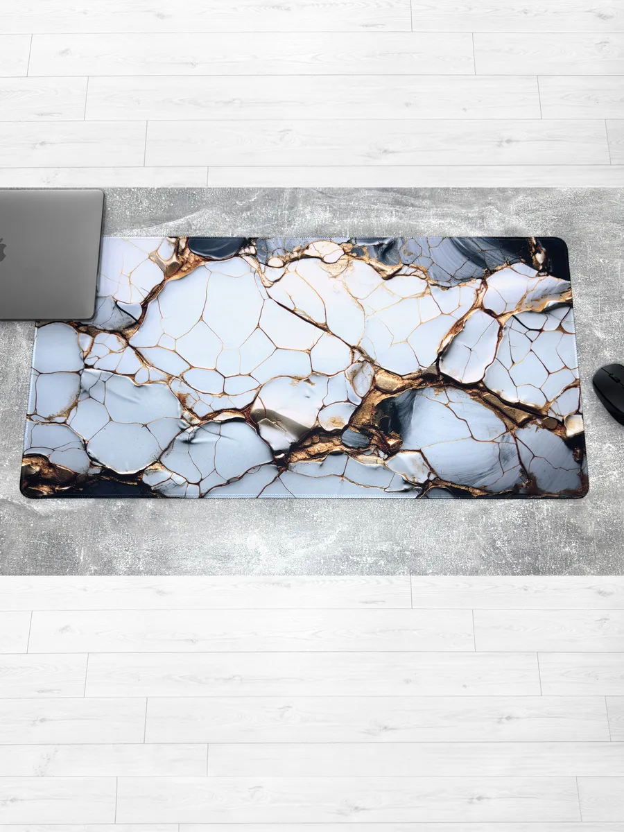 Коврик для мыши 800x400 - Gold Line XL - Silver marble