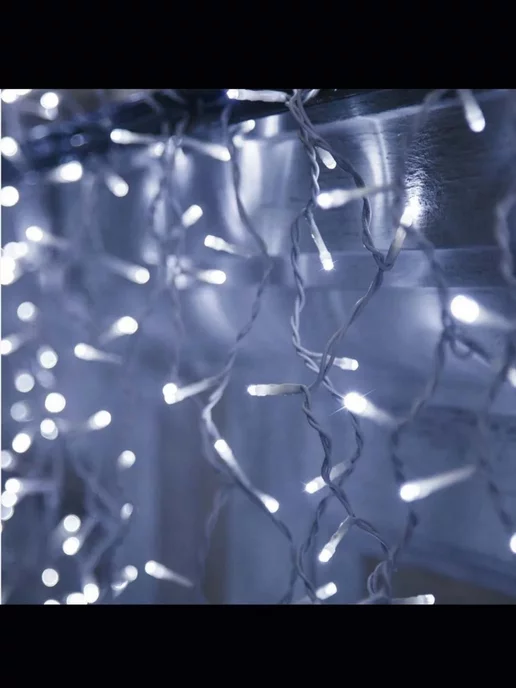 DIRUIMING Гирлянда уличная бахрома 50м, LED, IP44, холодный белый, 50 м, фото 6