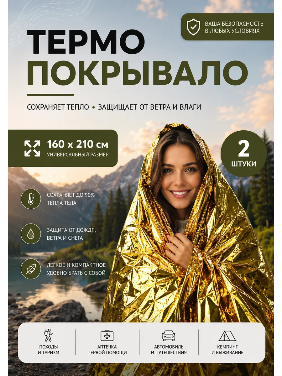 Термоодеяло туристическое легкость, тепло, комфорт