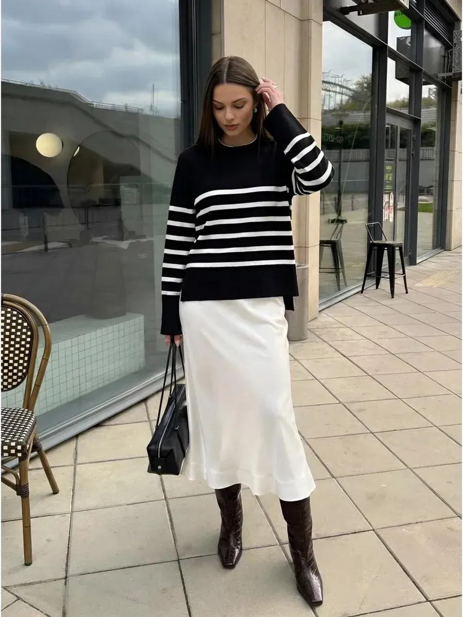 Кофта свободная джемпер в полоску