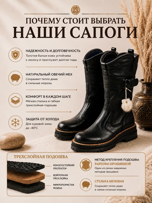 Монгольские унты Сапоги зимние унты монгольские, черный, фото 2