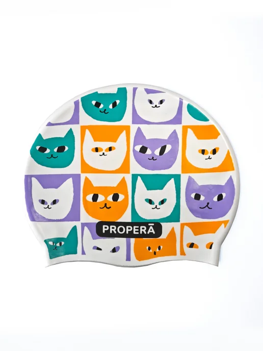 PROPERĀ Шапочка бассейн FLEXIFIT SILK EFFECT PRINT I CATS PORTRAITS, белый