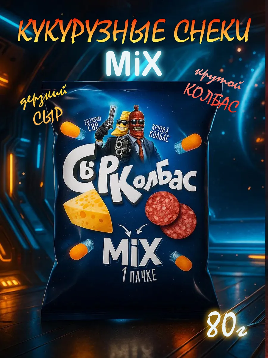Кукурузные снеки MIX со вкусом сыра и колбасы, 80г