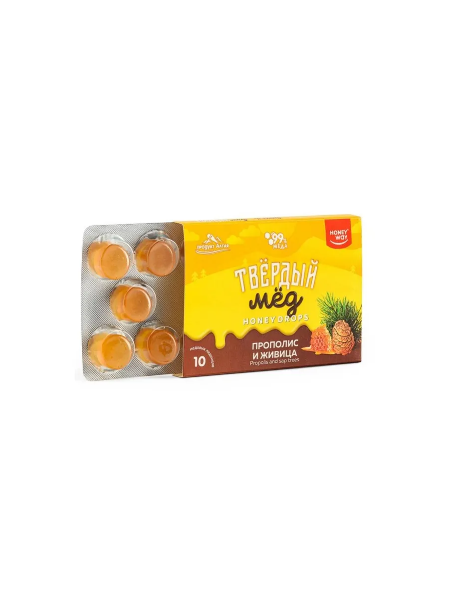 Твердый мед HoneyDrops Прополис и Живица 30г