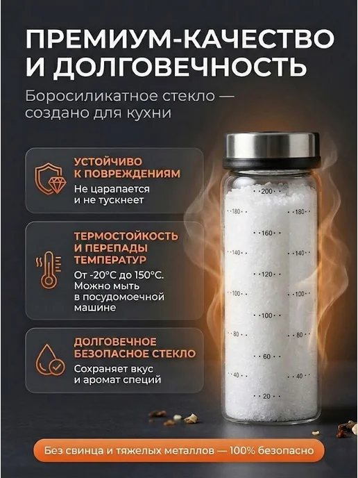ZALUCHE Баночка солонка для специй и соли стекло с крышкой 200 мл, 200 мл, фото 7