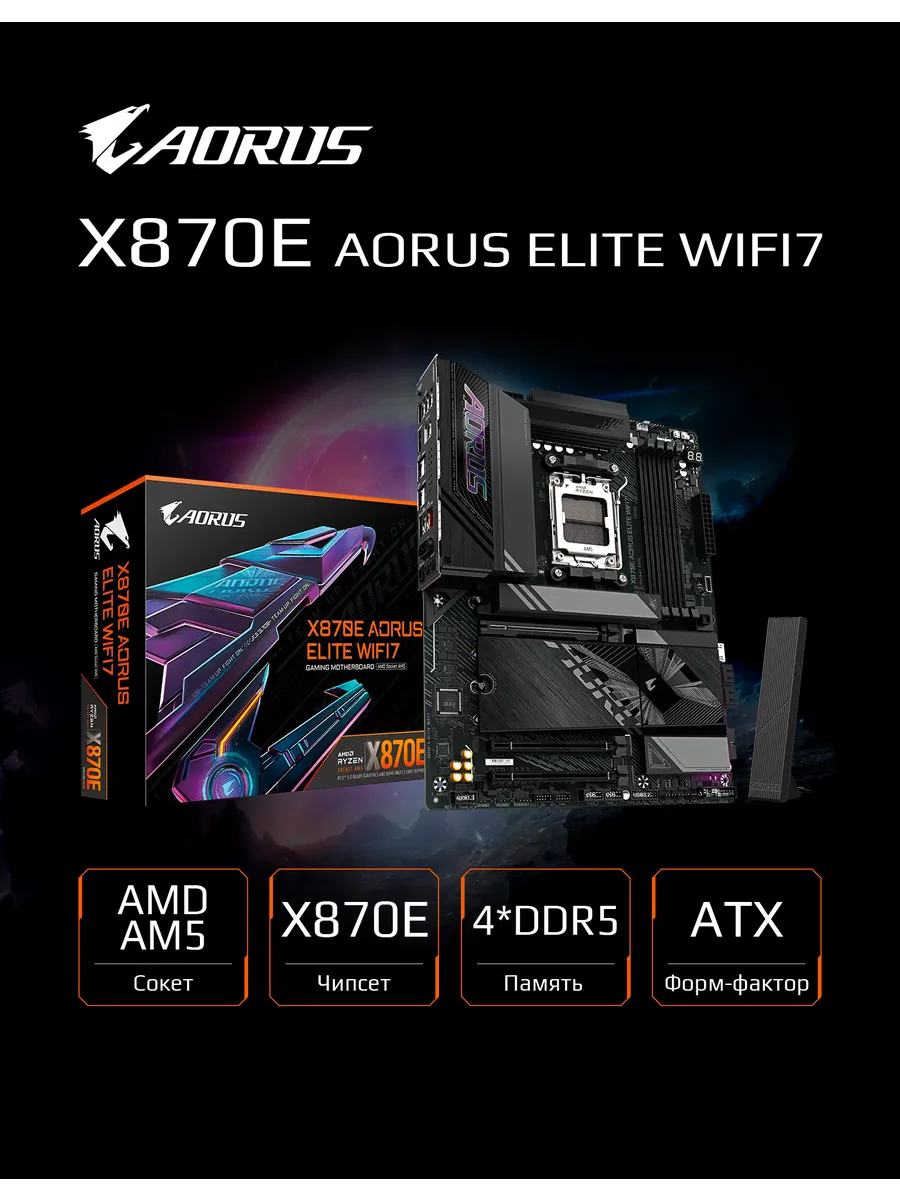 Материнская плата X870E AORUS ELITE WIFI7 AM5 AMD X870E ATX