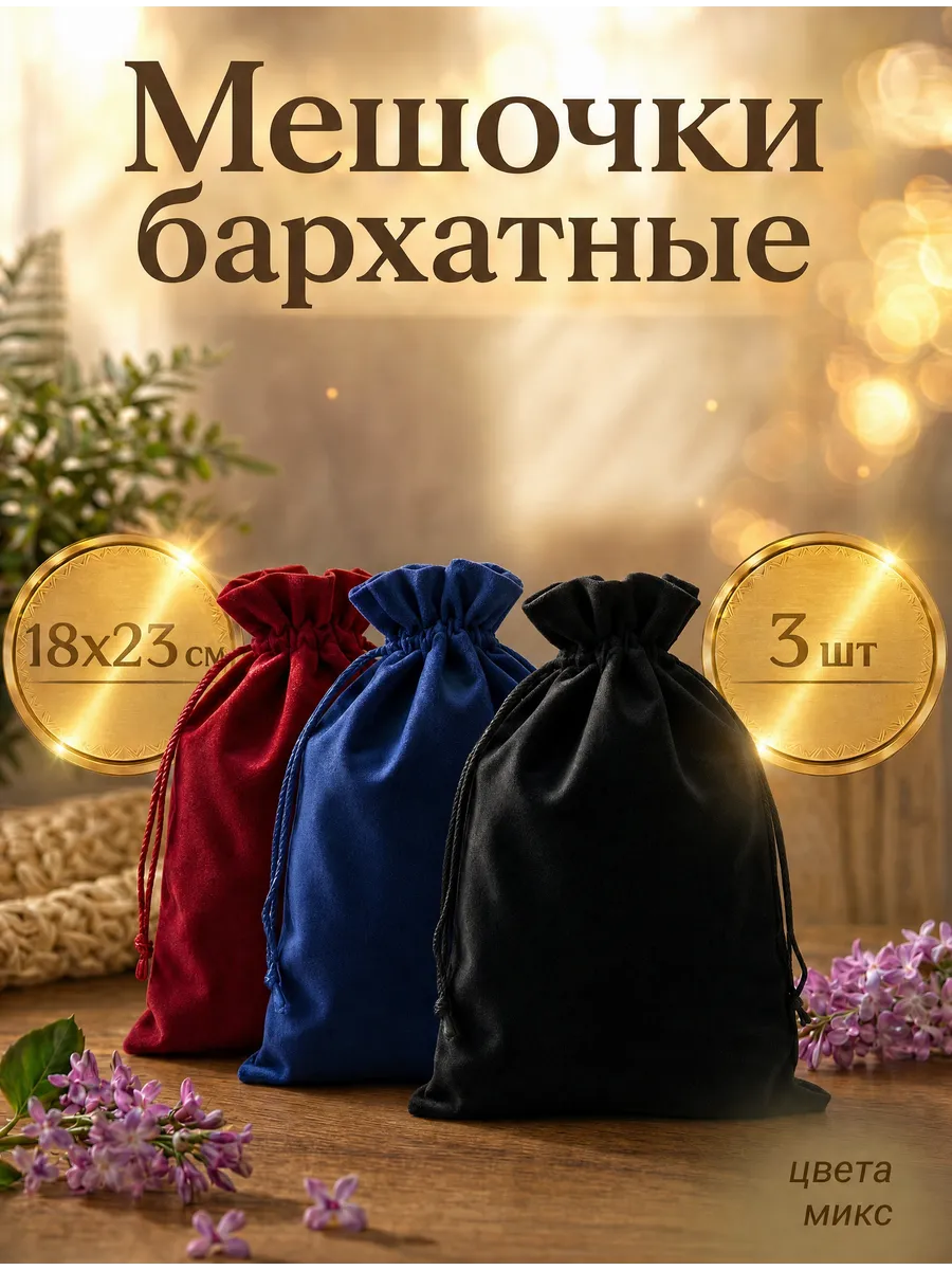 Мешочки бархатные для хранения и упаковки подарка