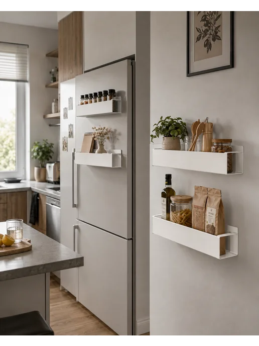 Silvers place Магнитная полка на холодильник белая 2шт, 4 шт, фото 5
