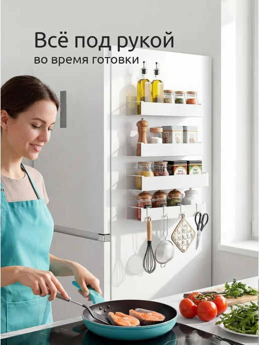 Silvers place Магнитная полка на холодильник белая 2шт, 4 шт, фото 6