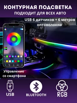 Контурная амбиентная подсветка салона в машину Bluetooth