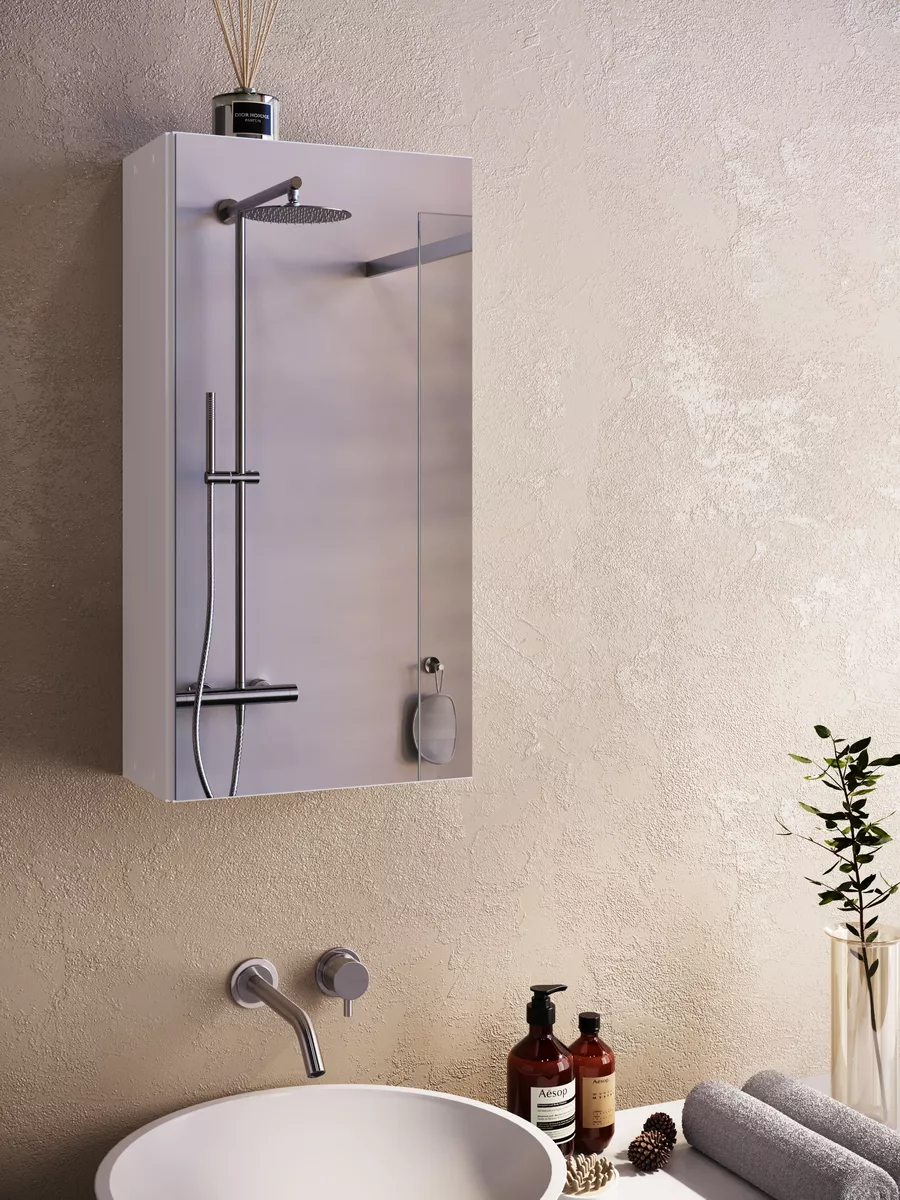 Шкаф навесной с зеркалом в ванную