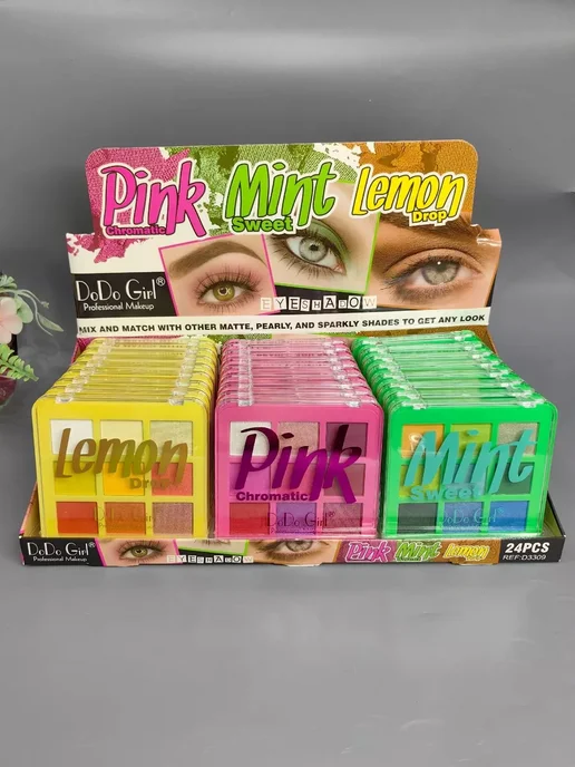 1001 косметика Тени для век яркие стойкие 3шт Pink Lemon Mint, 3 шт, фото 2