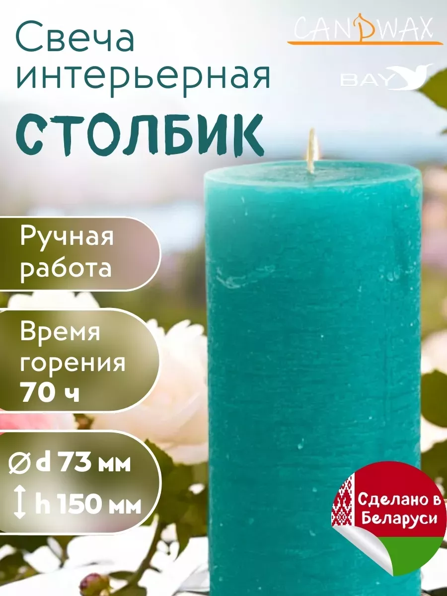 Свечи цилиндр d73h150 бирюза 3шт
