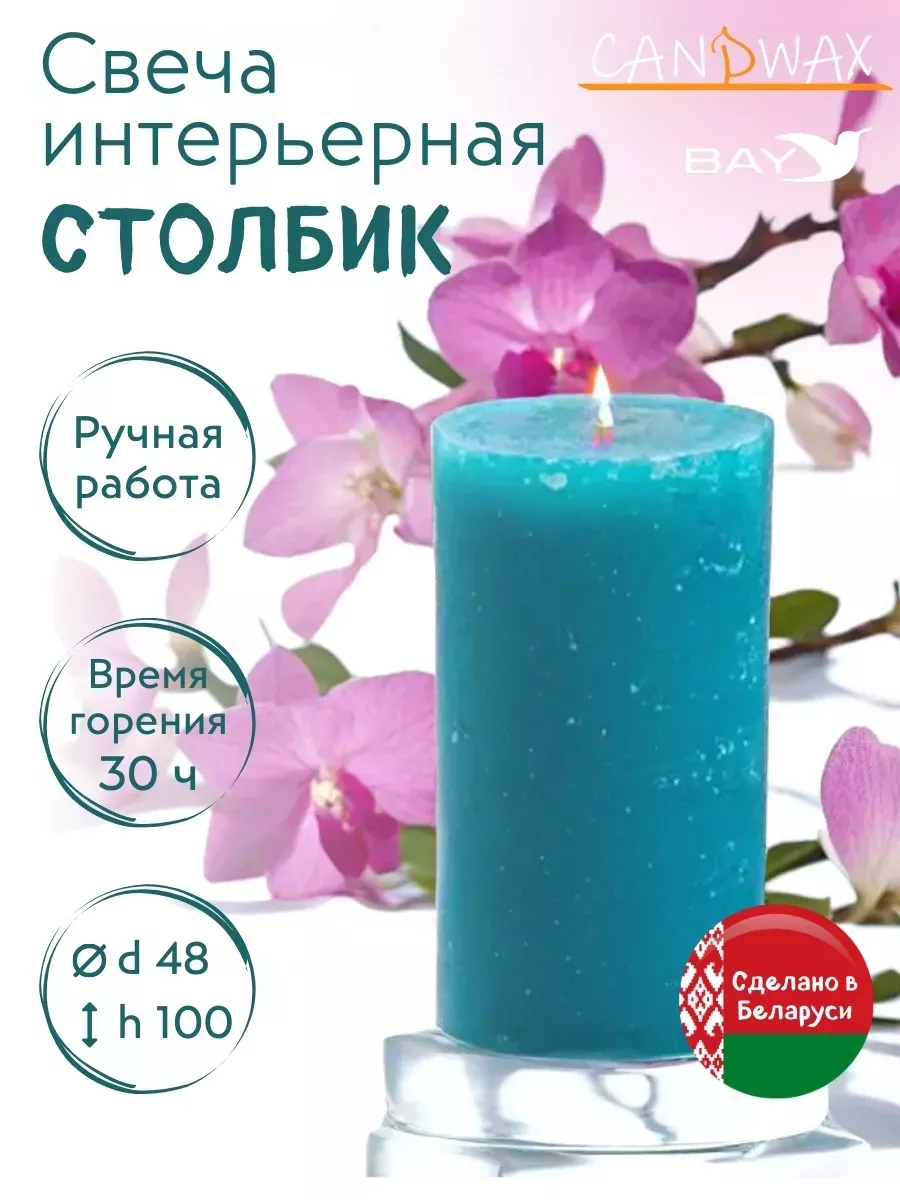 Свеча цилиндр парафиновая d48 h100 бирюза 3 шт