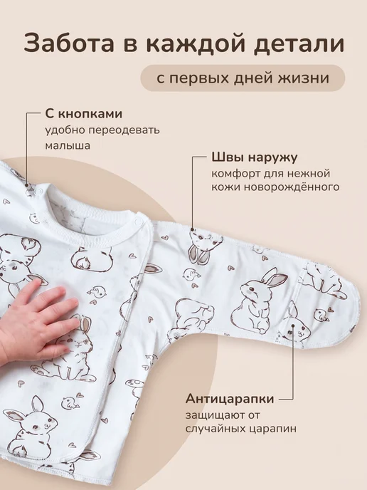 MY LITTLE PANDA Распашонки для новорожденных на кнопках набор 3 шт, 3 шт, фото 2