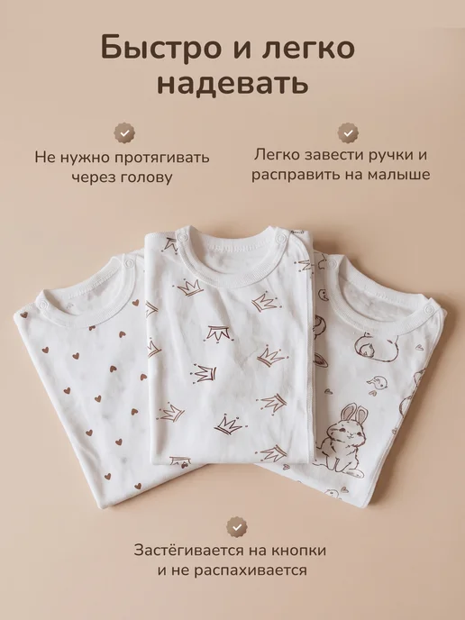 MY LITTLE PANDA Распашонки для новорожденных на кнопках набор 3 шт, 3 шт, фото 8