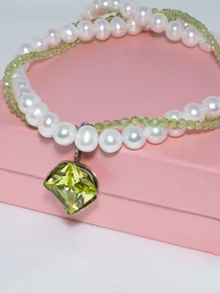 Колье жемчуг с хризолитом. Кулон с камнем Jewelry a vento 266832595 купить за 9 691 ₽ в интернет-магазине Wildberries