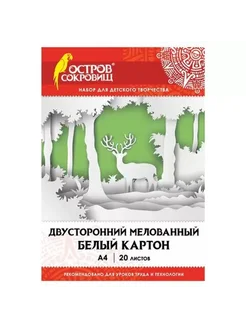 Картон белый А4 МЕЛОВАННЫЙ (белый оборот) 20 листов в папк