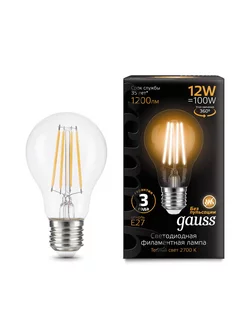 Лампа Gauss Filament А60 12W 1200lm 2700К Е27 LED (упак 10шт