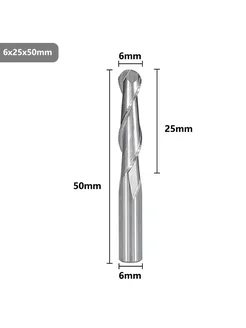 Фреза спиральная двухзаходная сферическая 6х25х50мм