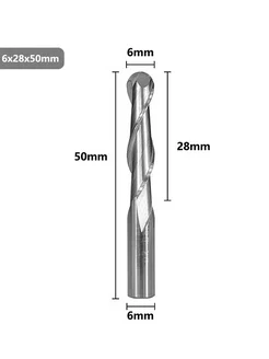 Фреза спиральная двухзаходная сферическая 6х28х50мм