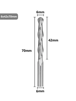Фреза спиральная двухзаходная сферическая 6х42х70мм