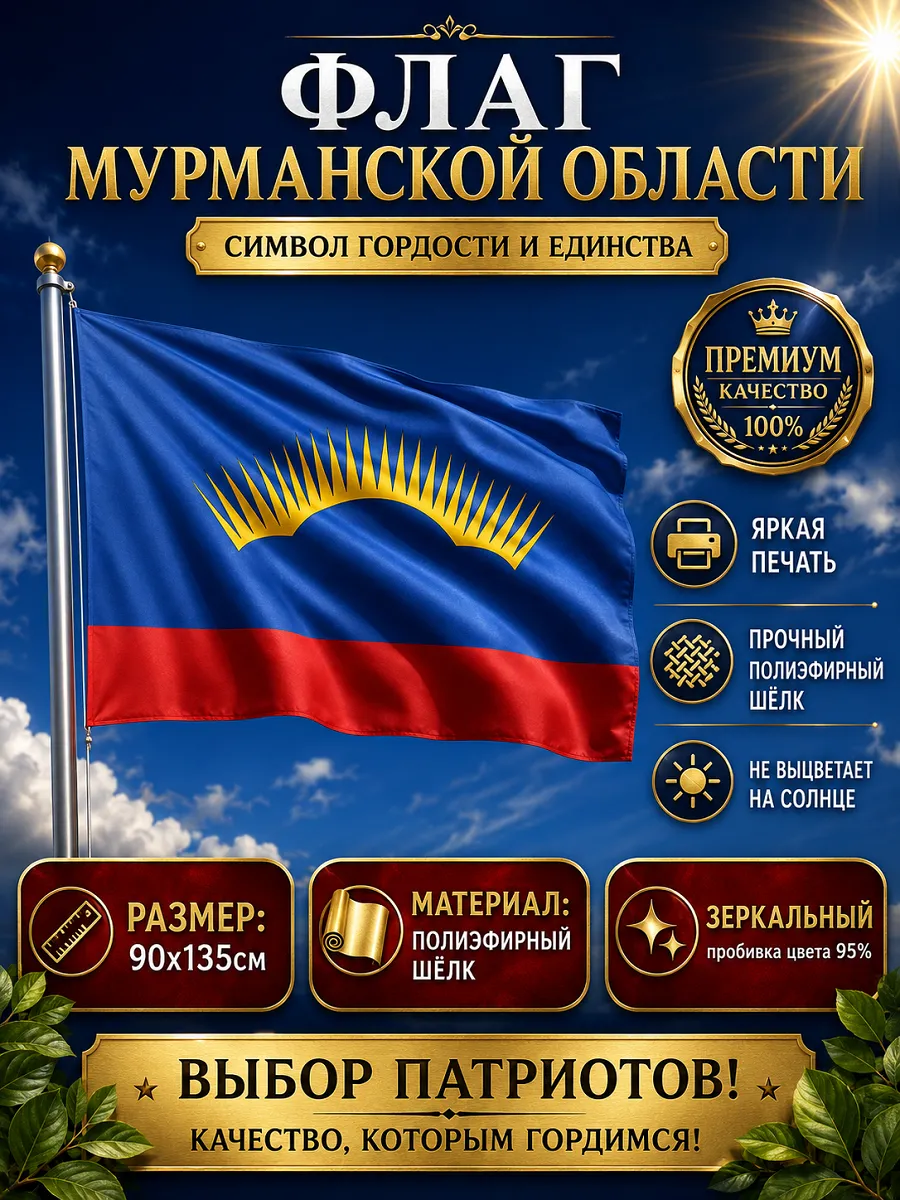 Флаг Мурманской области 90х135 см с карманом