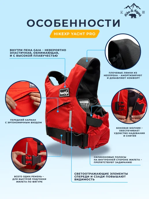 hikexp Жилет спасательный (страховочный) Pro Green, красный, фото 3