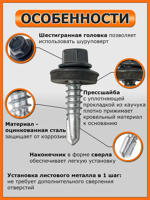 СтройКрепи Саморезы кровельные по дереву 4,8х35 RAL 7024, 5.5x25, фото 3