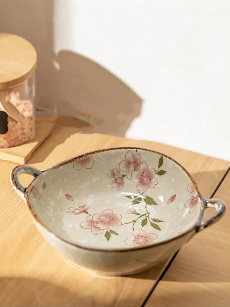 Салатник фарфоровый с ручками, большой, 19 см