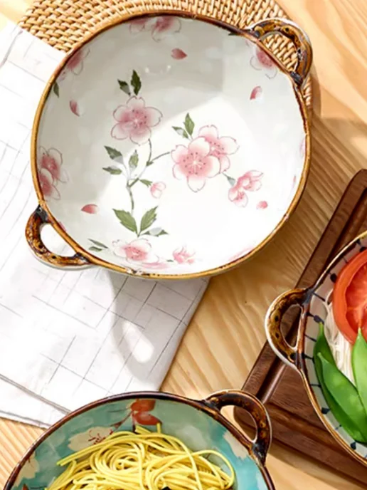 Салатник фарфоровый с ручками, большой, 19 см, вариант, фото 2