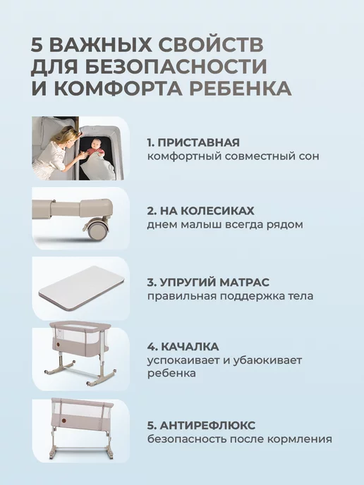Lionelo Приставная кроватка для новорожденного Aurora, бежевый, фото 2