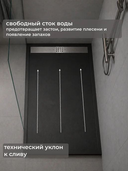 GOOD DOOR BAS GROUP Поддон для душа 100х80 из искусственного камня Saturn черный, черный, фото 4