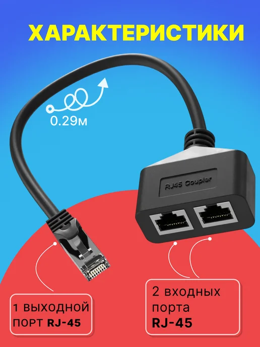 GSMIN Разветвитель сетевого кабеля RJ-45 сплиттер, 0.28м, 0,28 м, фото 3