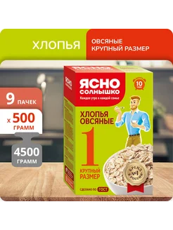 Упаковка 9 пачек Хлопья овсяные №1 крупные 500г