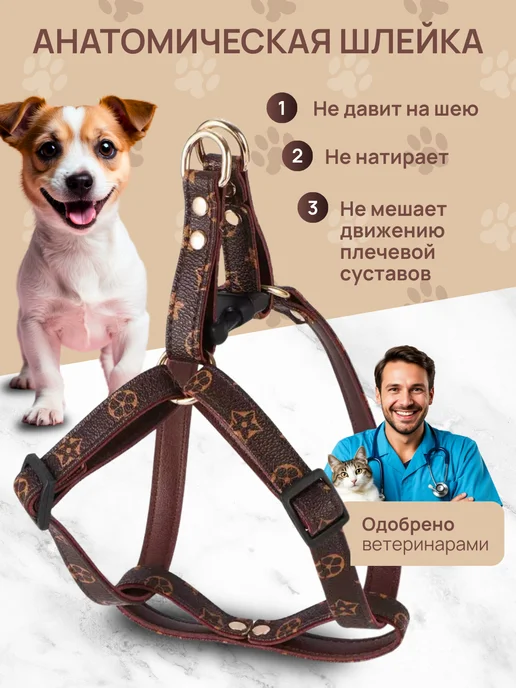 S.V.Store Брендовый поводок и шлейка для собак и кошек lv, желтый, фото 2