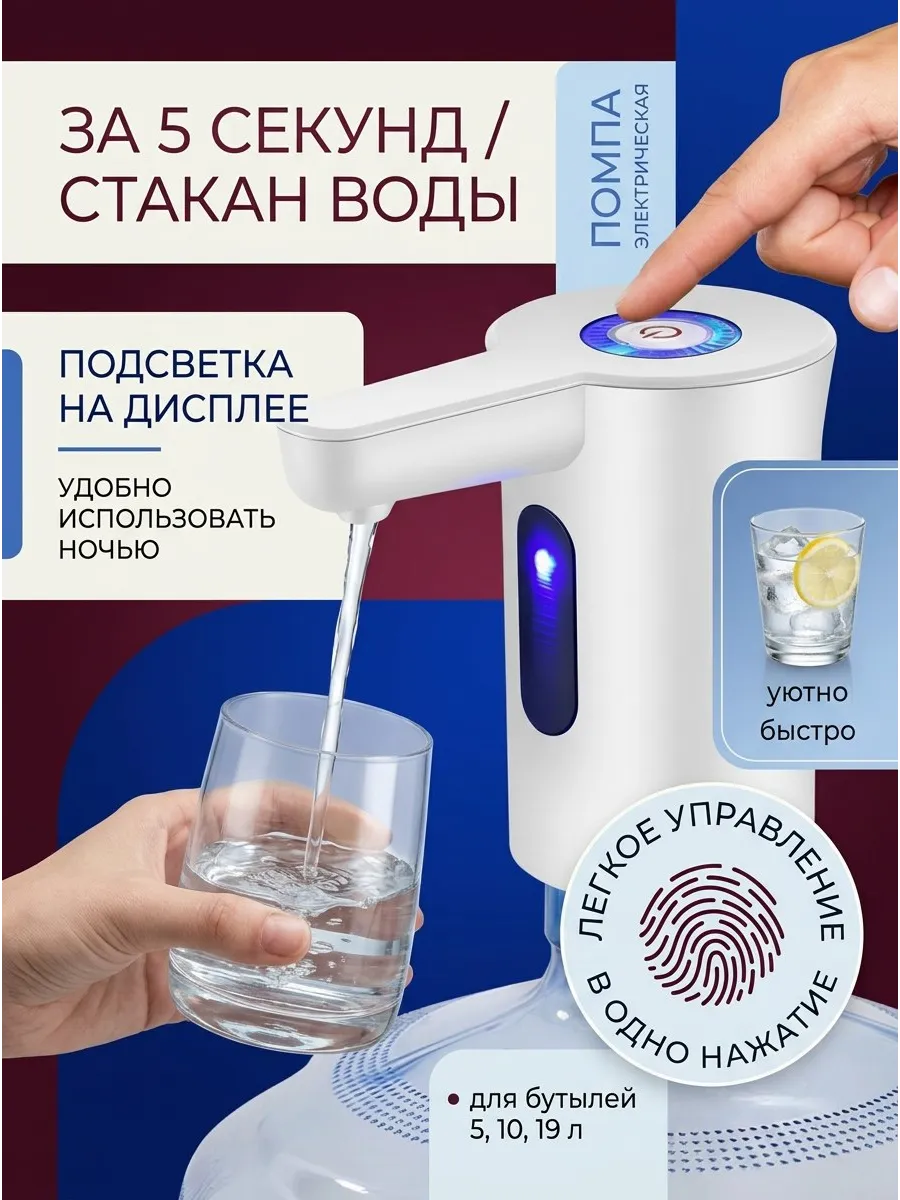 Помпа для воды на бутыль 5, 10, 19 литров электрическая