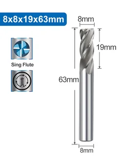 Фреза концевая спиральная четырехзаходная HSS 8x8x19x63 мм