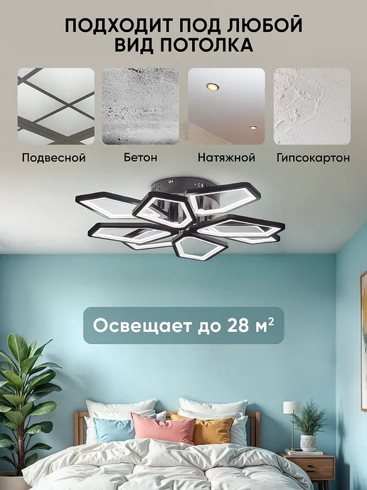Classmark Умная Люстра потолочная светодиодная с пультом ДУ, вариант, фото 4