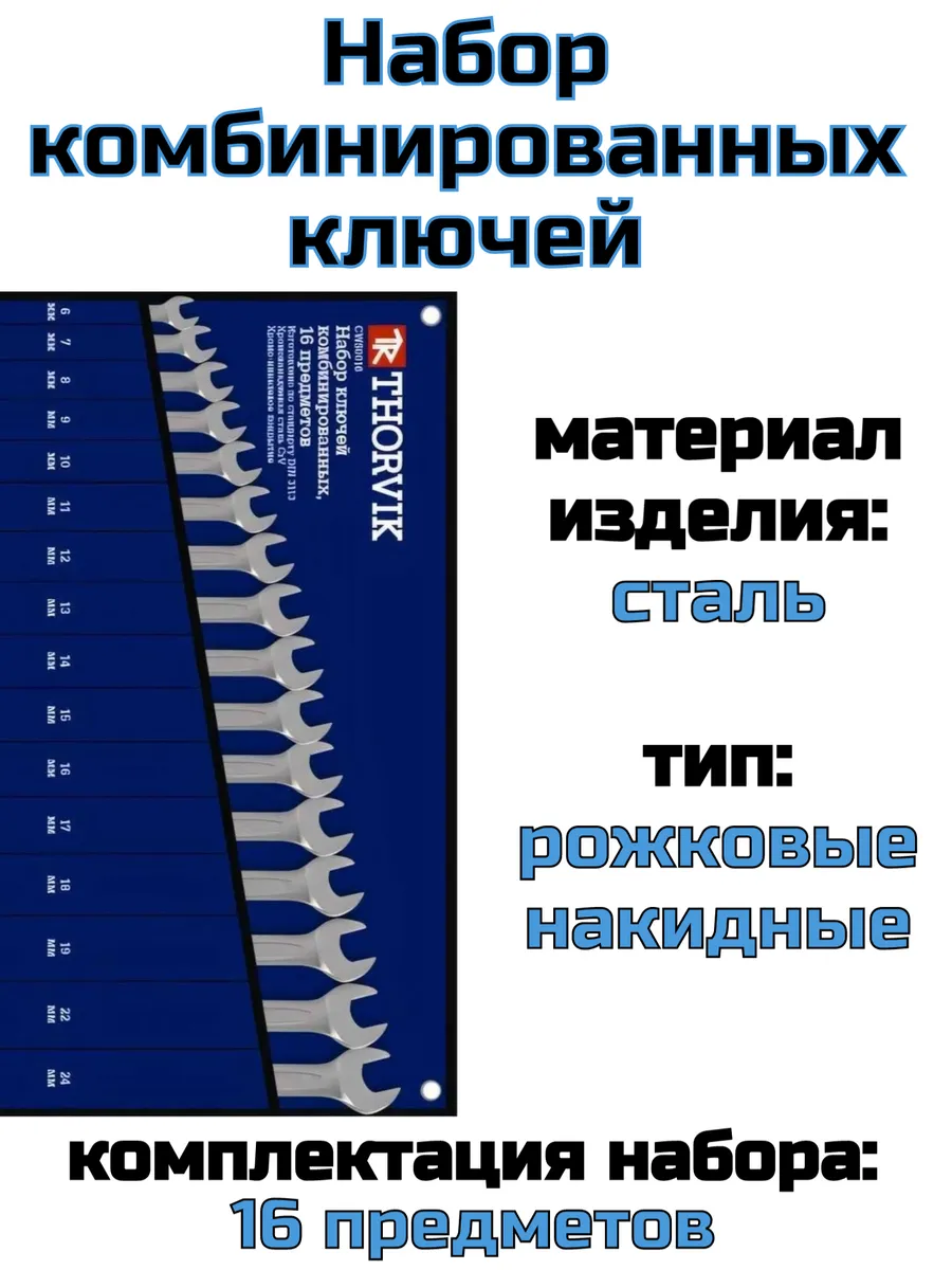 Набор ключей комбинированных в сумке 6-24 мм 16 предметов