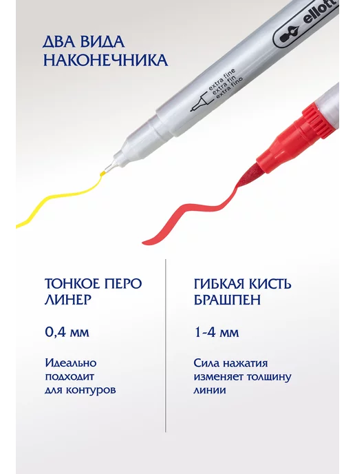 Ellott Маркеры двухсторонние для скетчинга и рисования 24шт, 24 шт, фото 2