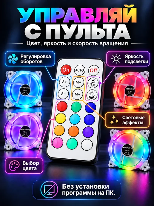 Элемент Вентиляторы для пк кулеры корпусные RGB 120 мм, набор 5шт, 5 шт, фото 4