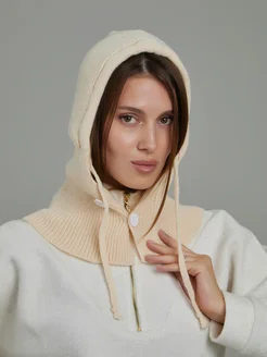 Капор вязаный капюшон съемный манишка Recast. Цвет бежевый. Вид 3.