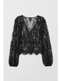 Кружевная блузка с V-образным вырезом H&M 268465466 купить за 2 394 ₽ в интернет-магазине Wildberries