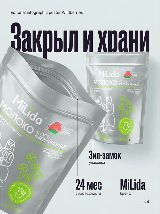 Беллакт Молоко сухое цельное белорусское обезжиренное 1 шт, 1 шт, фото 4