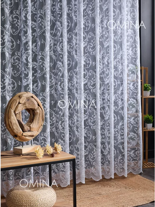 OMINA Тюль готовый 200х250 в гостиную комнату с узором вензеля, 200x250, фото 7